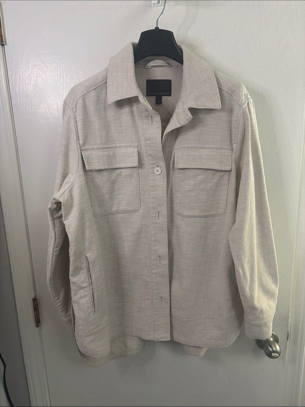 Banana Republic Light Beige Textured Button-Front Shacket